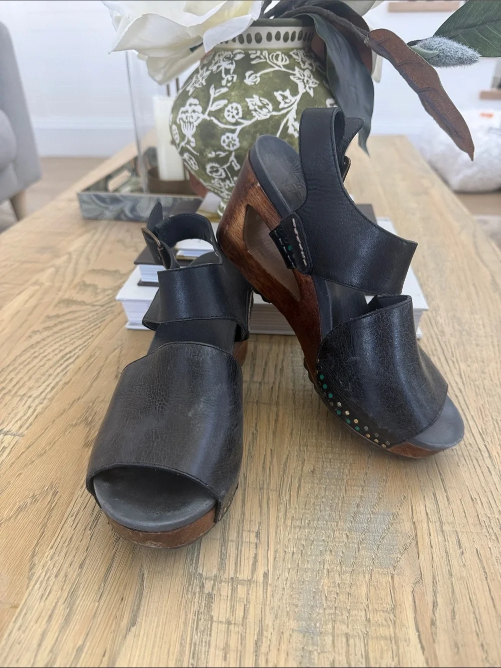 Dansko Women's Authentic Open-Toe Wooden Wedge Sandals size 38